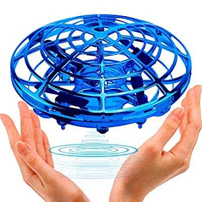 BlueFire UFO Drone For Kids - Mini Flying Drone With 360Â° Rotating And Led Lights, Rechargeable Hand-controlled Drone, Outdoor Infrared Induction Aircraft Games Gifts For Boys Girls(Blue)
